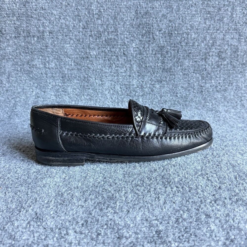 Brass Boot 95456-01 Men’s 9.5 Black Leather Woven Tassel Loafers Made in Spain